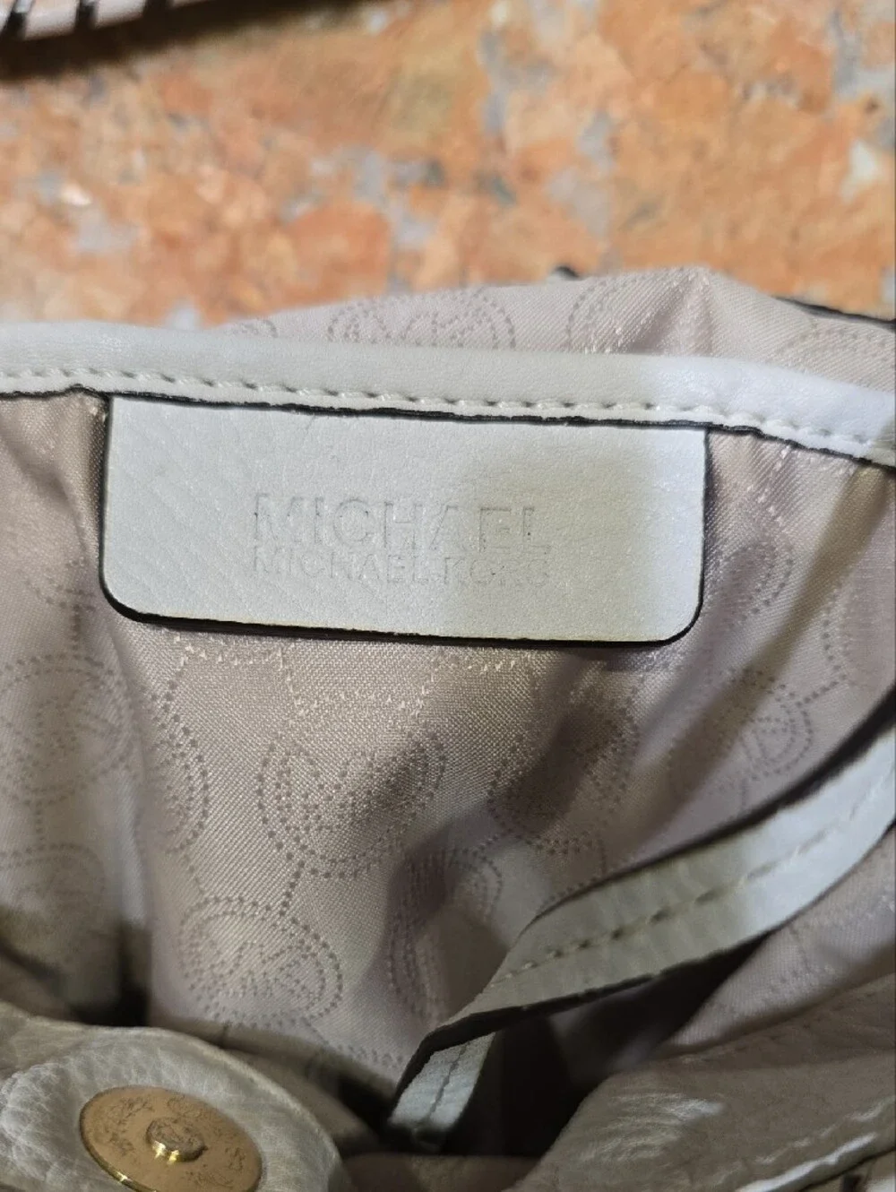 Michael Kors Off White Leather Hobo Bag Purse with Tassel and Gold MK Charm